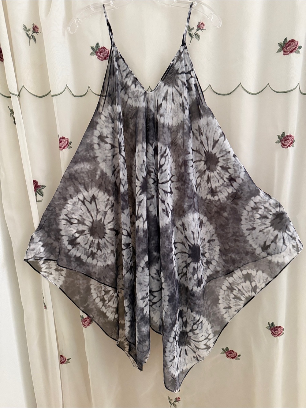 Black, Gray & White Tie-Dye Flowy Spaghetti Strap Dress